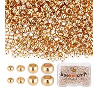 Beebeecraft 800Pcs/Box 4 Size Crimp Tube Beads 24K Gold Plated Stainless Steel Crimping Tube Spacers Cord End Caps Loose Stopper Beads for Earring Necklace