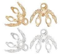 Beebeecraft 80Pcs 2 Colors Flower Bead Caps 24K Gold & 925 Sterling Silver Plated Filigree Bell Bead Cap Bails End Charm for Bracelet Necklace DIY Jewellery Making Crafts Supplies