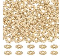 Beebeecraft 80Pcs 3mm Flower Spacer Beads Small 18K Gold Plated Stainless Steel Round Floral Granulated Spacer Beads with Storage Box for Jewellery Making Bracelet Necklace DIY Craft