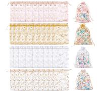 Beebeecraft 80Pcs 4 Colors Organza Bags 5x7 Inch Heart Organza Mesh Gift Drawstring Pouches Pink Gold Silver White for Christmas Candy Wedding Party Favor