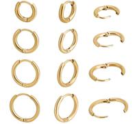 Beebeecraft 8Pairs 4 Styles Hoop Earrings for Women 18K Gold Plated 304 Stainless Steel 10/12/14/16mm Small Round Huggie Earrings Cartilage Hoop Earring Sleeper Earrings for Multiple Piercing
