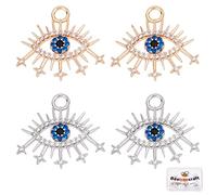 Beebeecraft 8Pcs 2 Colors Evil Eye Charms 18K Gold & Platinum Plated Blue Cubic Zirconia Turkish Evil Eye Crystal Beads for DIY Jewelry Making