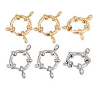 Beebeecraft 8Pcs 2 Colors Spring Ring Clasp Connector, Real 24K Gold Plated 304 Stainless Steel Round Closed Ring Clasps Golden Silver Spring Clasps for DIY Jewelry Making Necklace Bracelets Craft