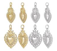 Beebeecraft 8Pcs 4 Style Sacred Heart Charms 18K Gold & Platinum Plated Cubic Zirconia Mexican Milagros Love Shape Pendants with Jump Rings for DIY Jewellery Making