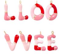 Beebeecraft 8Pcs 4 Styles Letter Charms 18K Gold Plated Pink Red Alphabet Love Word Charms for Jewelry Making Necklace Earring Bracelet Pendant Keychain Christmas Valentine’s Day Diy Craft