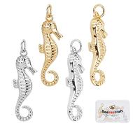 Beebeecraft 8Pcs/Box 2 Colors Sea Horse Charms 18K Gold& Platinum Plated Brass Ocean Creatures Animal Dangle Pendants with Jump Ring for DIY Jewelry Making