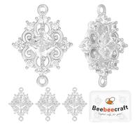 Beebeecraft 8Pcs Cubic Zirconia Connector Charms 925 Sterling Silver Plated Brass Clear Rhombus Link Charms for Jewellery Making Bracelets Necklaces Keychain DIY Craft