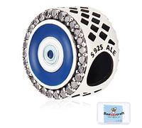 Beebeecraft 925 Sterling Silver Evil Eye Beads with Cubic Zirconia and Enamel Fatima Hand Charms for European Snake Charm for Bracelet Mother Daughter Birthday Gifts (Hole: 4.5mm)