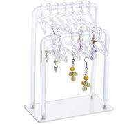 Beebeecraft Acrylic Earring Holder Stand Coat Hanger Stud Earring Organizer with Double-Tiered Design 20Pcs Mini Hangers Ear Studs Hanging Display Rack for Retail Show Marketing Tabletop 6x3.2x7.6