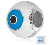 Beebeecraft Blue Evil Eye Charms 925 Sterling Silver with Blue Enamel Round Ball Turkish Lucky Eye Hamsa Fatima Hand European Spacer Beads Charms Fits European Snake Chain Bracelets