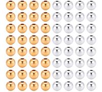 Beebeecraft Brass Spacer Beads, 200Pcs 2 Colors 5mm 1.4mm Hole 24K Gold & 925 Sterling Silver Plated Round Metal Spacer Beads Loose Smooth Ball Bead for Jewellery Making Necklaces Bracelets Supplies
