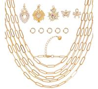 Beebeecraft Charm Jewelry Making Kit 18K Gold Plated 5Pcs 16.34 inch Chain Necklace 5Pcs 6mm Open Jump Rings 5Pcs 5 Style Butterfly Sacred Heart Bowknot Charms for Diy Necklace Bracelet Accessories