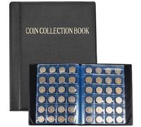 Beebeecraft Coin Collection Album, 20x16cm PU Leather Black Challenge Coin Collection Book 480 Pockets 3x3cm Grid Holder for Collectors Pounds Pence Cents Dollars Medallions Badges Tokens Casino Chips