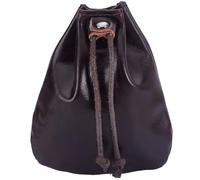 Beebeecraft Cowhide Leather Drawstring Wallets 4.7x4.1 Inch Coconut Brown Small Coin Pouch Bags Genuine Medieval Wallet for Storage Earphone Jewellery