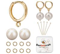 Beebeecraft DIY Earring Making Kits Pearl Hoop Earrings Findings Including Natural Baroque Pearl 18K Gold Plated Huggie Hoop Earrings Head Ball Pins and Stainless Steel Jump Rings