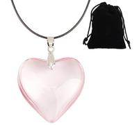 Beebeecraft Pink Glass Heart Necklace with Nylon Rope 18.23 Inch Adjustable Black Velvet Pouch Puffy Heart Love Pendant for Women Valentine's Day Gift