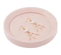 Beebeecraft Pink Velvet Jewelry Display Tray 14x1.9cm Solid Wood Round Velvet Jewelry Dish Plate Pink Display Storage Stand Holder Empty Showcase Organizer for Necklace Bracelet Ring Earring Watch