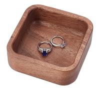 Beebeecraft Walnut Wood Ring Tray Square 3.94 Inch Solid Wood Jewelry Dish Plate for Earrings Necklace Bracelet Keys Trinkets Storage Holder Organizer