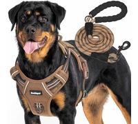 Beebiepet Heavy Duty Tactical Dog Harness for Large Dogs, Brown, No Pull Adjustable, Molle System, ID Tag, Leash Included