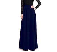 Beeblily Women's Floor Length Skirt Vintage High Waist Elegant A-line Maxi Casual Long Skirt Dark Blue 3XL