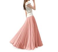 Beeblily Women's Maxi Skirts High Waisted Elastic Pleated A-Line Chiffon Flowy Long Boho Summer Skirt Pink M
