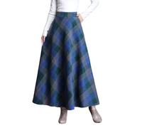 Beeblily Women's Plaid Wool Long Skirt Vintage High Waist A-line Fall/Winter Midi Skirt Blue 3XL