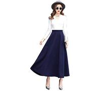 Beeblily Women's Plaid Wool Long Skirt Vintage High Waist A-line Fall/Winter Midi Skirt Dark Blue 3XL