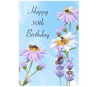 Beebooh Bees on flowers 50th birthday card