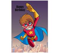 Beebooh Boy superhero flying through the sky birthday card
