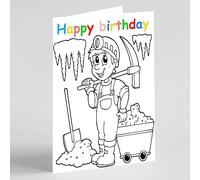 Beebooh cards colouring card with boy miner birthday card