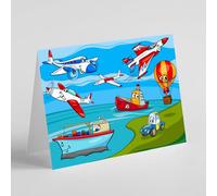 Beebooh cards Planes boats car and hot air balloon birthday card