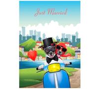 Beebooh Cute dogs on scooter Just Married wedding card
