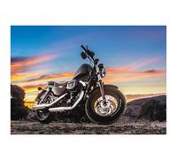 Beebooh Harley Davidson motorbike parked at sunset birthday card