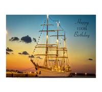 Beebooh Large illuminated sailing yacht 100th birthday card