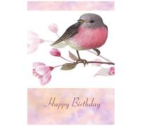 Beebooh Pretty bird sitting on blossom branch birthday card