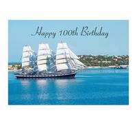 Beebooh Sailing ship near coastline boat 100th birthday card