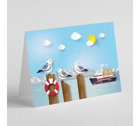 Beebooh Seagulls by the ocean with boat birthday card