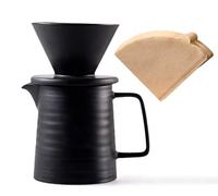 BeeCa Ceramic Pour Over Coffee Maker, Dripper & Decanter Hand Brewer Durable Carafe and Cone Funnel Coffee Drip with Black Coffee Filter Pot 1-2 Cup