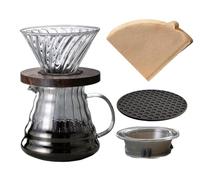 BeeCa Pour Over Coffee Maker, 20oz / 600mL Drip Coffee Maker set, Coffee Dripper with V60 Paper Filter, Walnut Handle & Glass Lid, Borosilicate Glass Carafe for Home office Café (Grey)