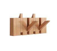 Beech-6 Hooks Wall Mounted Coat Rack - Natural Solid Wood Hangers with Non-Woven Fabric - 4 Hooks for Closet, Kitchen, Bedroom, Bathroom, Entryway