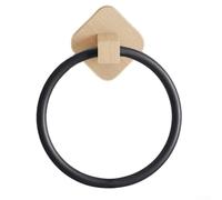 Beech Black, Wall-Mounted Bathroom Towel Holder with Wooden Base Plate and Matte Black Aluminum Frame-Modern Square Design for Quick Drying, Scratch- Edges, Fits Bathrooms, Kitchens & Bedrooms