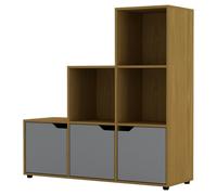 Urbn-Living Urbnliving Height 90.5Cm 6 Cube Step Storage Beech Bookcase And Grey Doors For Home Office Organizer Display Shelf Unit