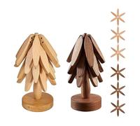 Beech Tree Wooden Trivet Set, Foldable Natural Tree Shaped Insulation Mat for Hot Dishes, Pot, Bowl, Teapot, Hot Pot Holders - Set of 3