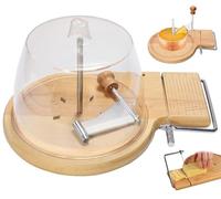Beech Wood Cheese Curler, Cheese Slicer & Cheese Cutter with Adjustable Thickness, Rotating Wooden Base Shaver Wheel for Hard & Soft Cheese, for Girolle, Tete De Moine, Chocolate Shaving Mac with lid
