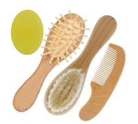 Beech Wood Kids Comb Set - Soft Hair Brush Kit, Scalp Grooming Tool for Kids | Shower Gift for Registry Pen