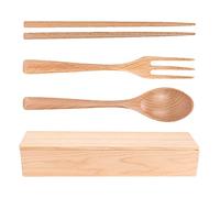 Beech Wood Utensil Set - Durable Cutlery, Non Slip Handle, Safe, Travel Camping School Use, Family Hotel Restaurant, 5 Piece