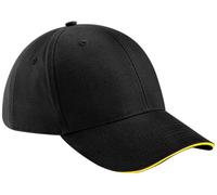 Beechfield Adult Beechfield OSFA Sandwich Peak Cap {BC020} - Black/Yellow - OSFA
