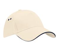 Beechfield B015 Ultimate 5-Panel Sandwich Peak, Unisex Adult Cap, Beige/Navy Blue, One Size