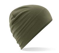 Beechfield - B370 Military Green Merino Wool Beanie Hat - Unisex Winter Hat, Lightweight Performance and One Size Beenie Hat - Double Layer - Made of 100% Merino Wool
