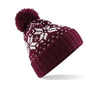 Beechfield B456 Fair Isle Snowstar Beanie - Burgundy/White - One Size